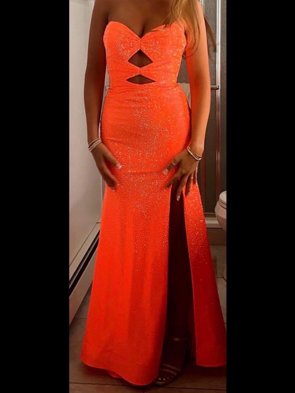 Sherri hill  Orange Evening Gown with Cutouts